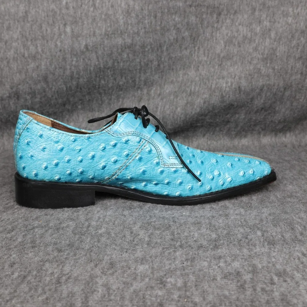 Stacy Adams Shoes Mens Size 7 Blue Ostrich Print Leather Derby Dress 26228